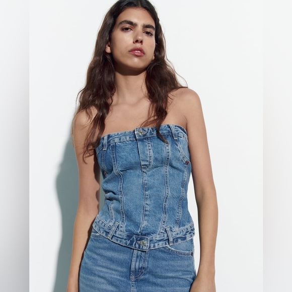 Zara Corset Style Denim Top - Picture 10 of 17